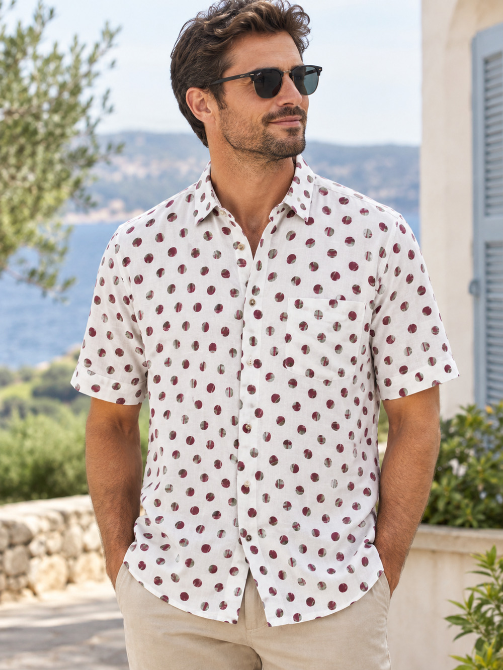Ted Baker Men's Kortu Spot Button Down Shirt Sz 7 3XL White Short Sleeve